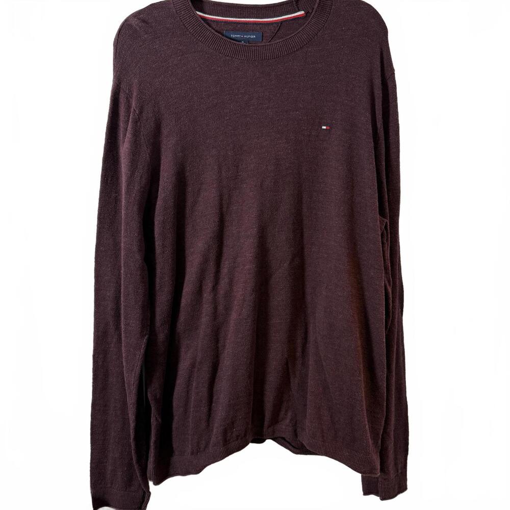 Tommy‎ Hilfiger Mens XL Maroon 100% Cotton Crew Neck Sweater. Preppy CabinCore